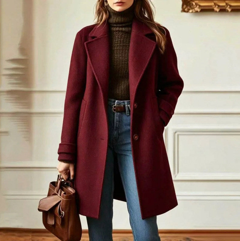 Notch Lapel Mid Length Coat
