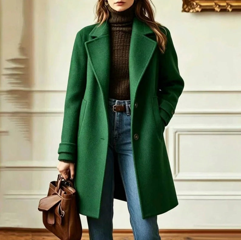 Notch Lapel Mid Length Coat