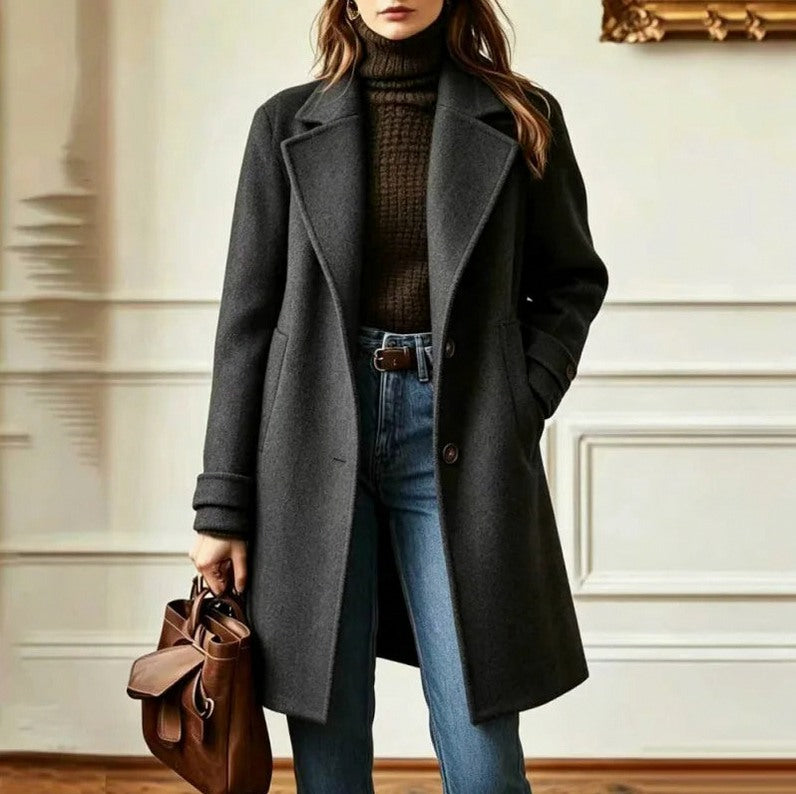 Notch Lapel Mid Length Coat
