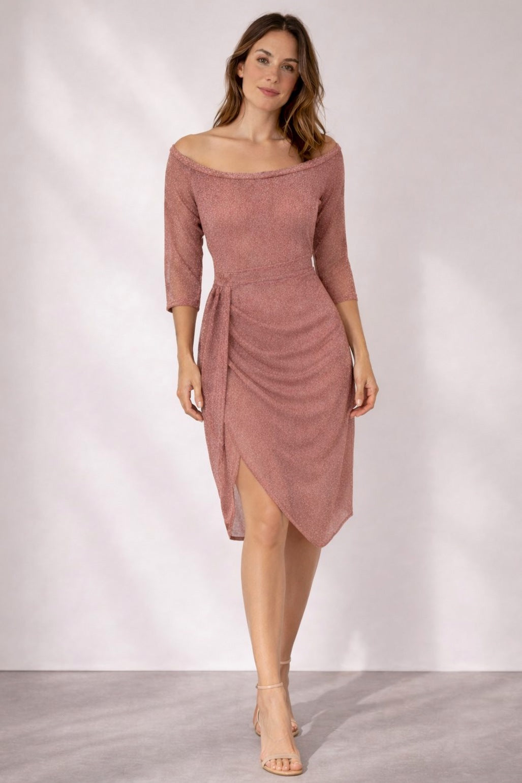 3/4 Sleeve Off Shoulder Midi Dress