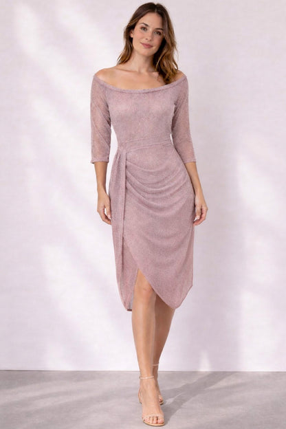 3/4 Sleeve Off Shoulder Midi Dress