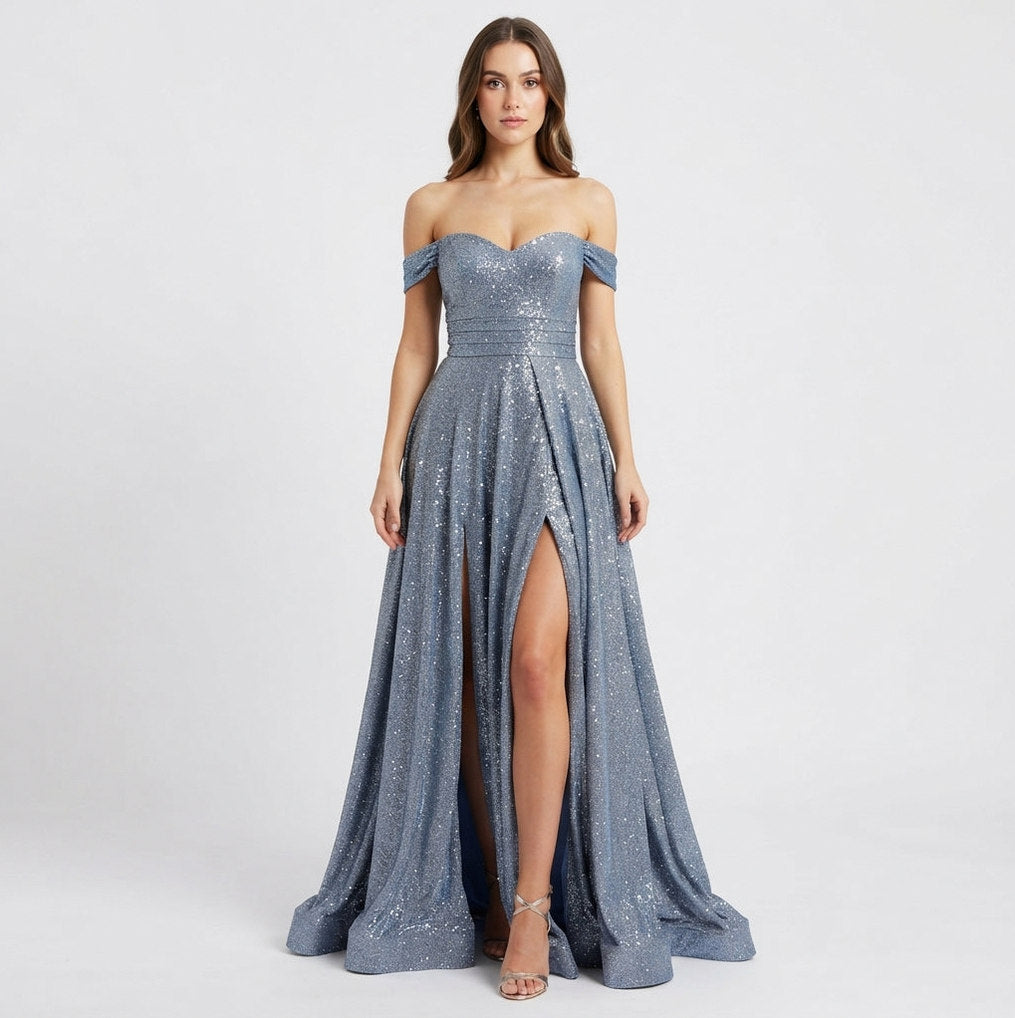 Off Shoulder Sequin Maxi Dress