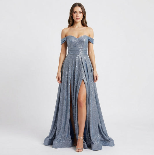 Off Shoulder Sequin Maxi Dress