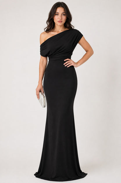 One Shoulder Draped Maxi Dress
