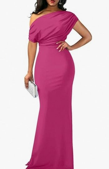 One Shoulder Draped Maxi Dress