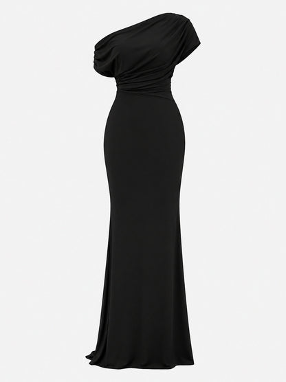One Shoulder Draped Maxi Dress