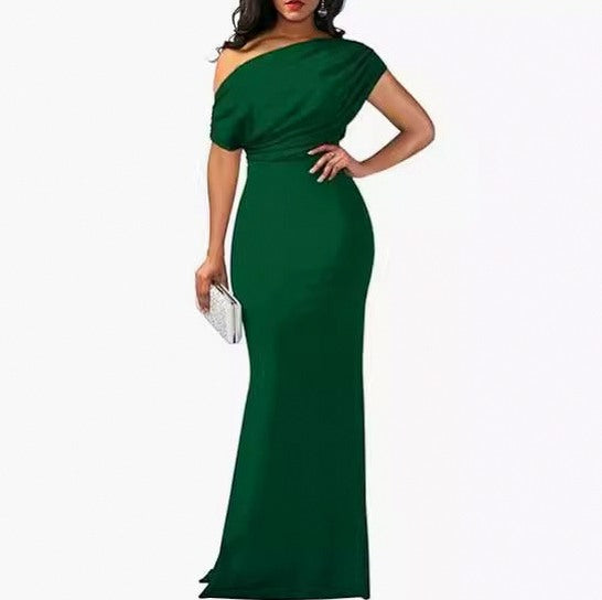 One Shoulder Draped Maxi Dress