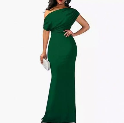One Shoulder Draped Maxi Dress