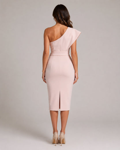 One Shoulder Tie Waist Midi Dress