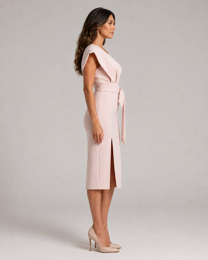 One Shoulder Tie Waist Midi Dress