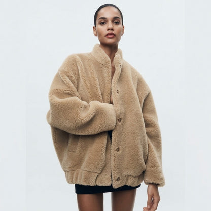Oversized Fleece Button Front Jacket