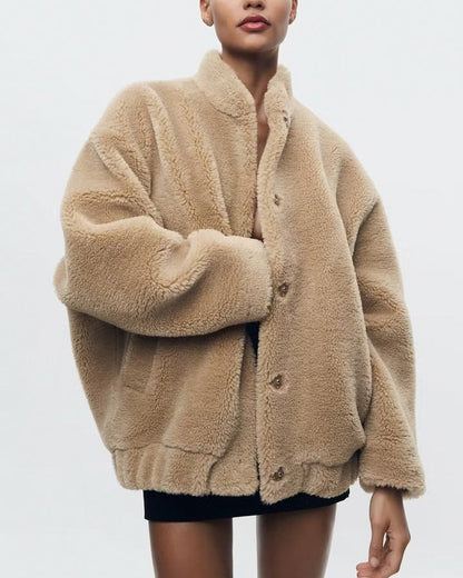 Oversized Fleece Button Front Jacket