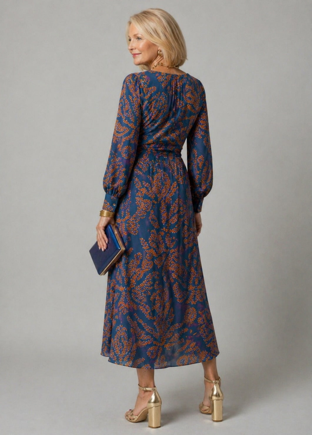 Paisley Long Sleeve Twist Front Maxi Dress
