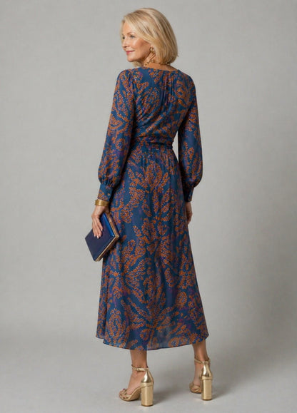 Paisley Long Sleeve Twist Front Maxi Dress