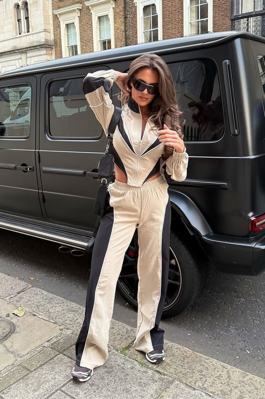 Paneled Corset Hem Tracksuit Set