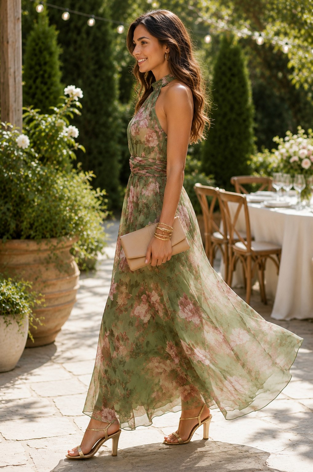 Peony Floral Chiffon Halter Maxi Dress