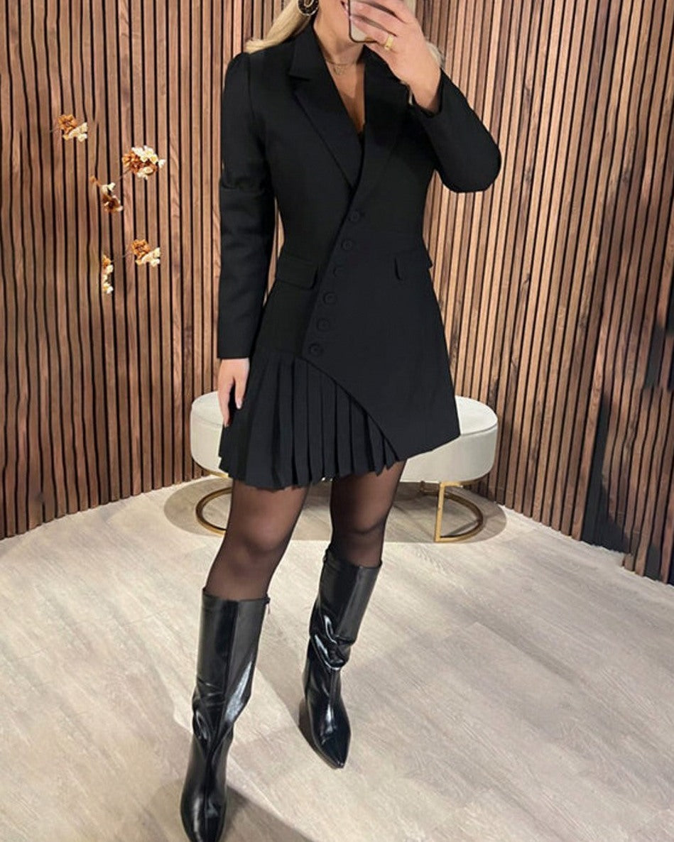 Pleated Asymmetric Blazer Mini Dress