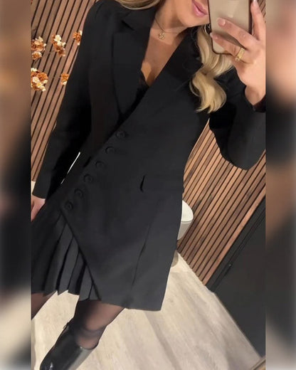 Pleated Asymmetric Blazer Mini Dress