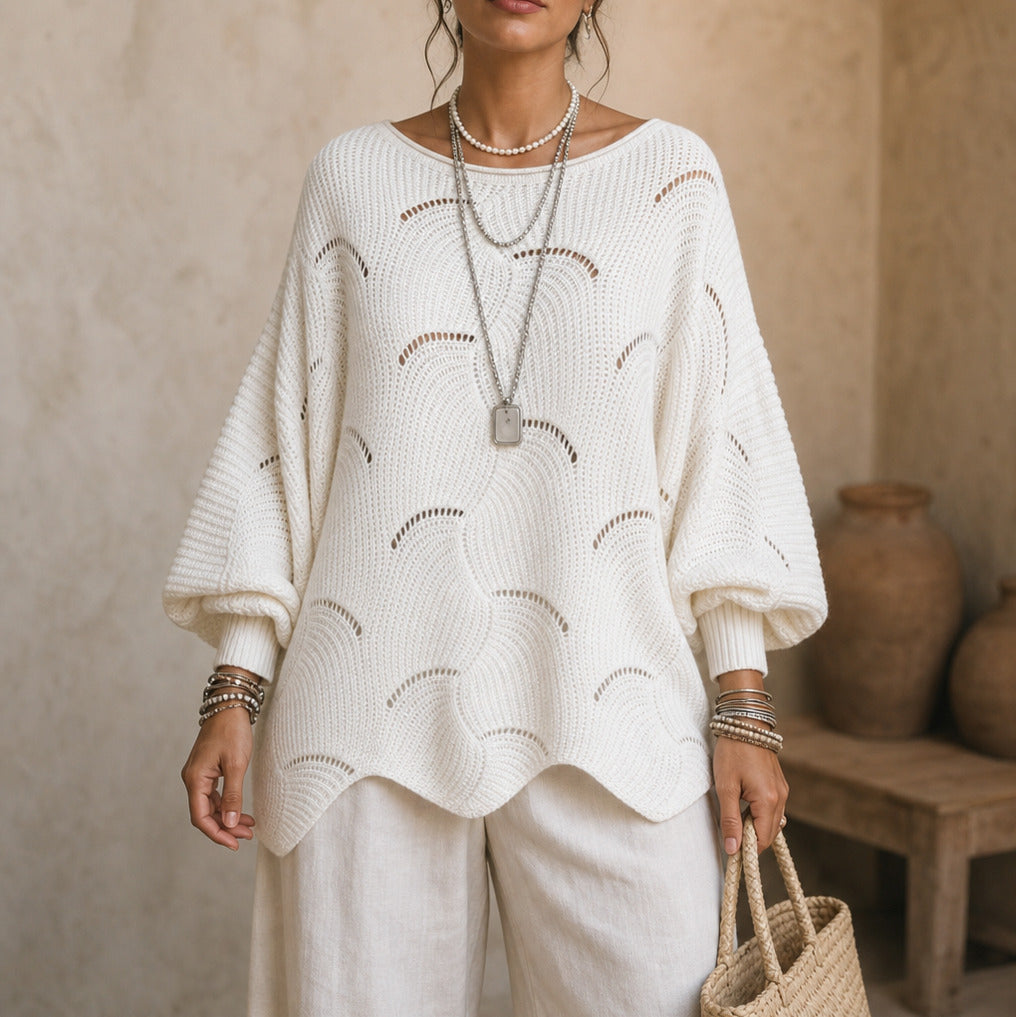 Pointelle Wave Batwing Sweater