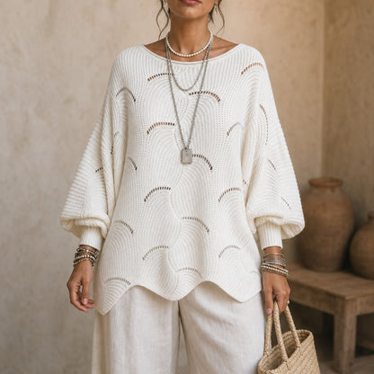 Pointelle Wave Batwing Sweater
