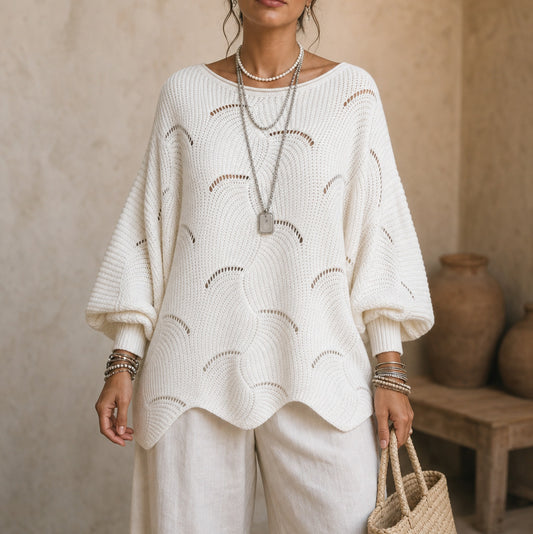 Pointelle Wave Batwing Sweater