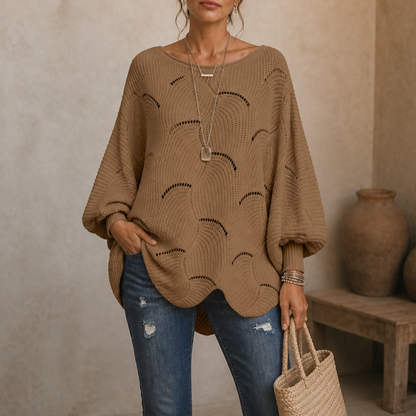 Pointelle Wave Batwing Sweater