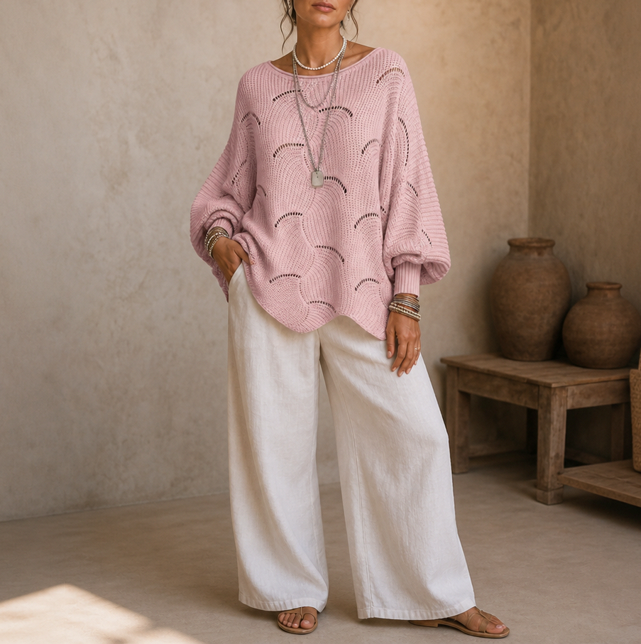 Pointelle Wave Batwing Sweater