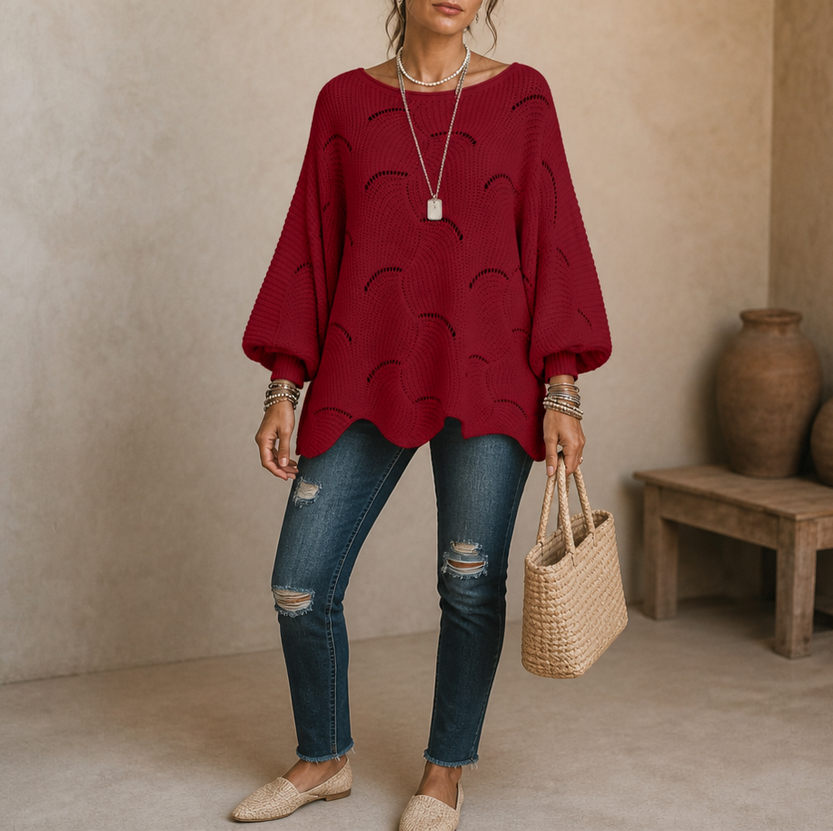 Pointelle Wave Batwing Sweater