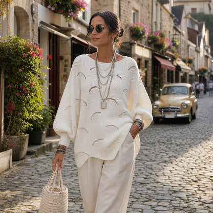 Pointelle Wave Batwing Sweater