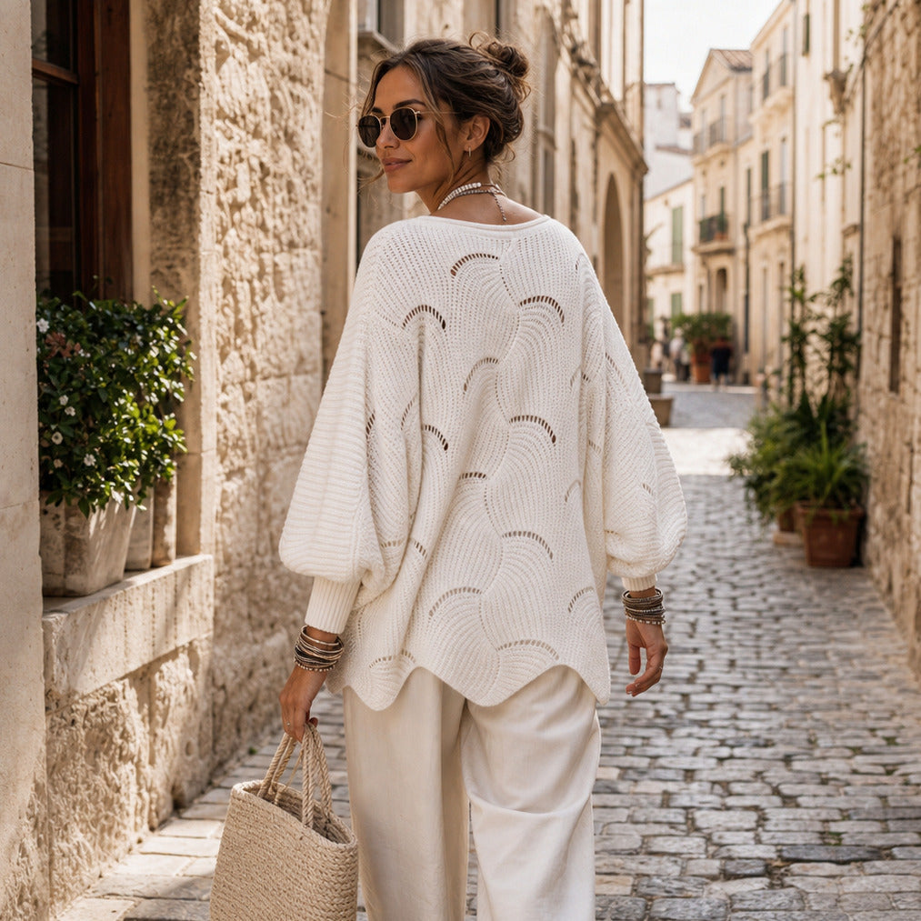 Pointelle Wave Batwing Sweater
