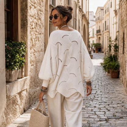 Pointelle Wave Batwing Sweater