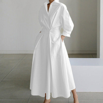 Poplin Long Sleeve Shirt Dress
