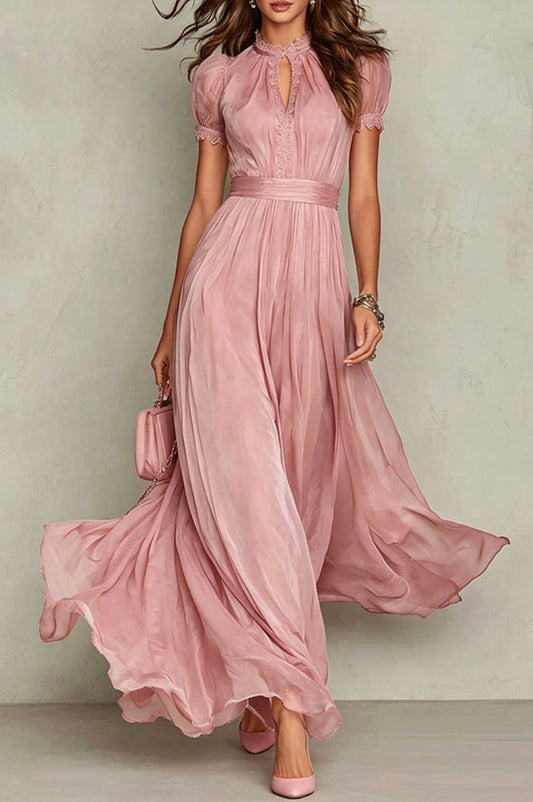 Puff Sleeve Pleated Maxi Dress