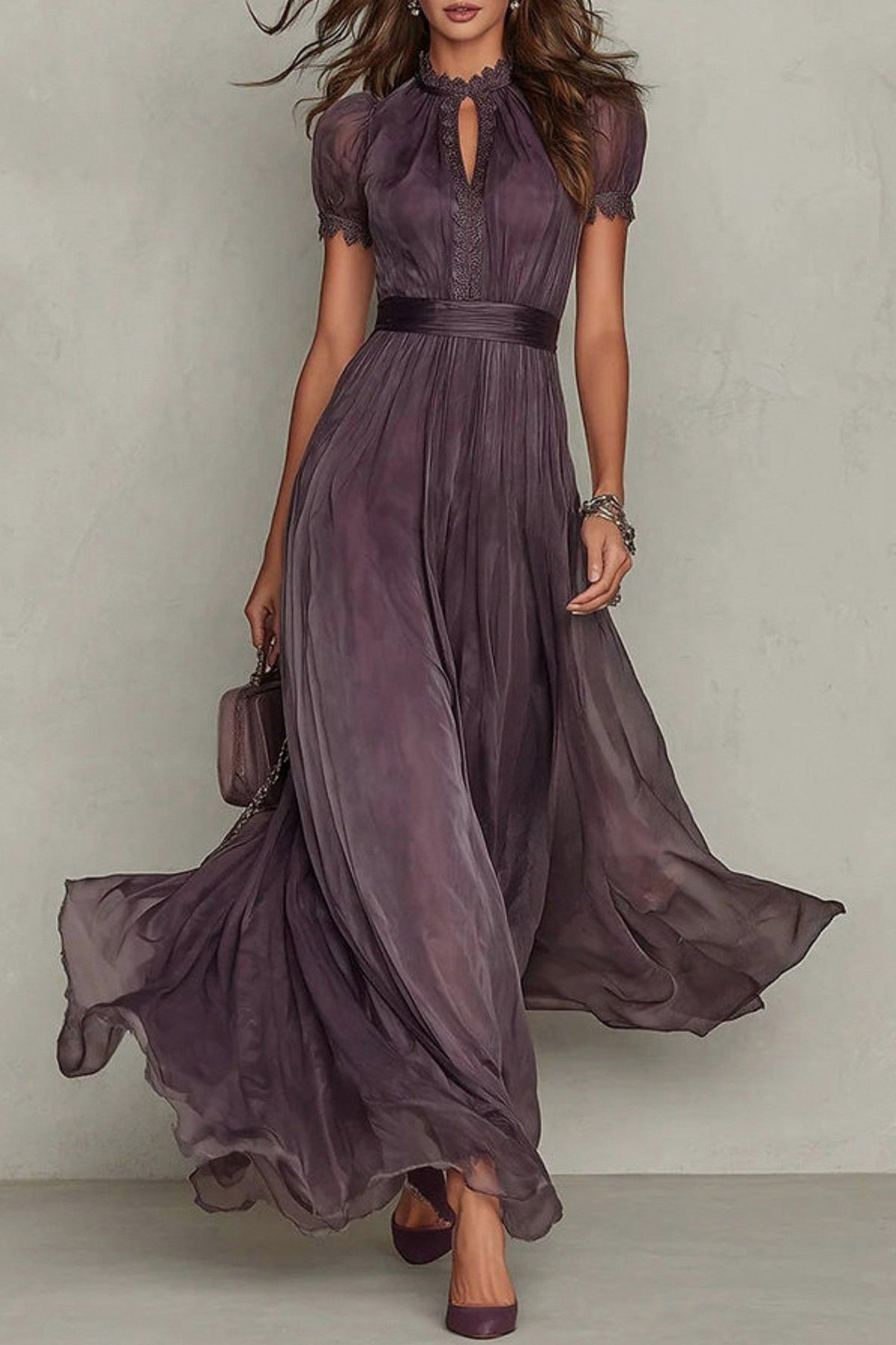 Puff Sleeve Pleated Maxi Dress
