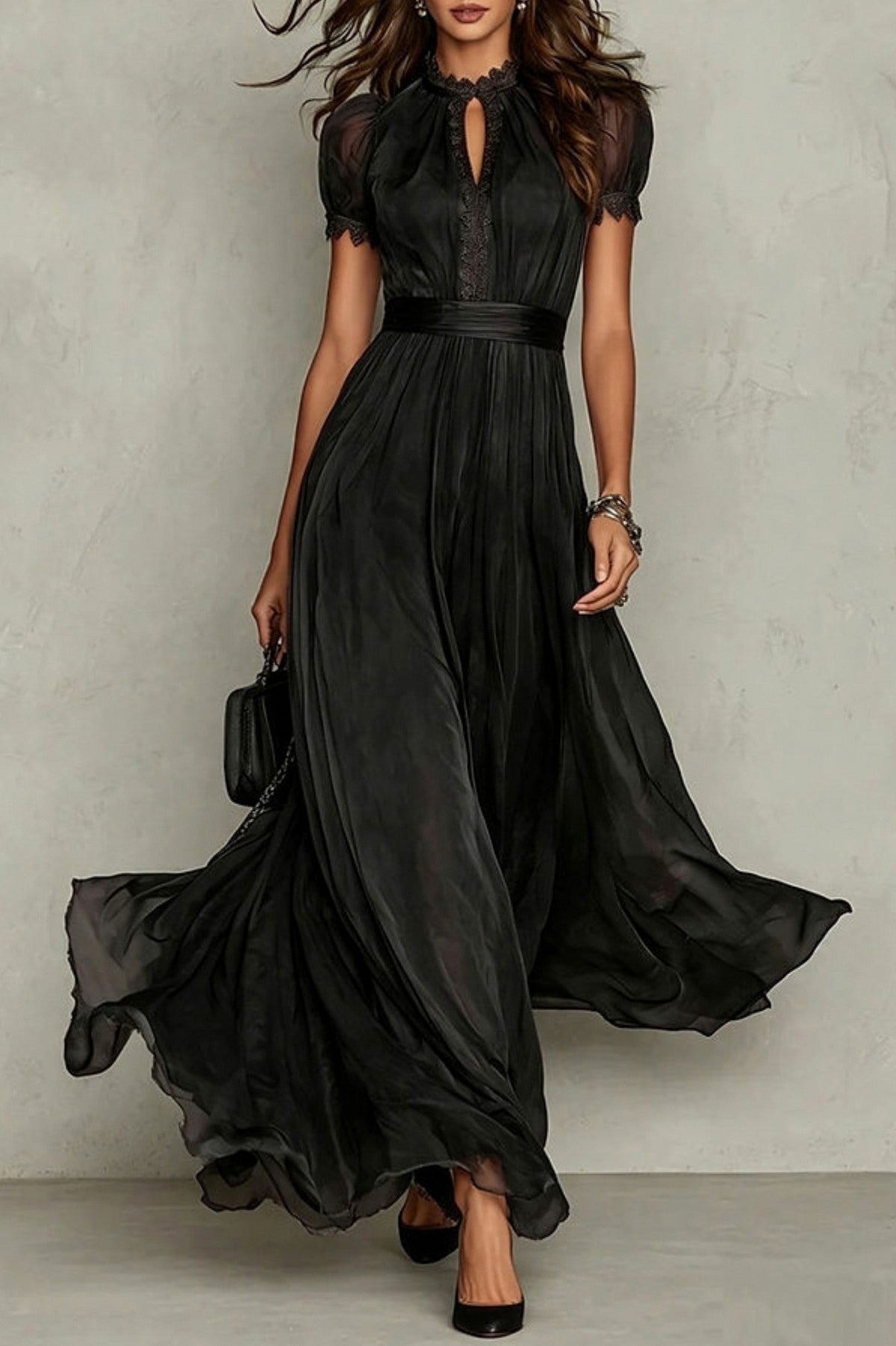 Puff Sleeve Pleated Maxi Dress