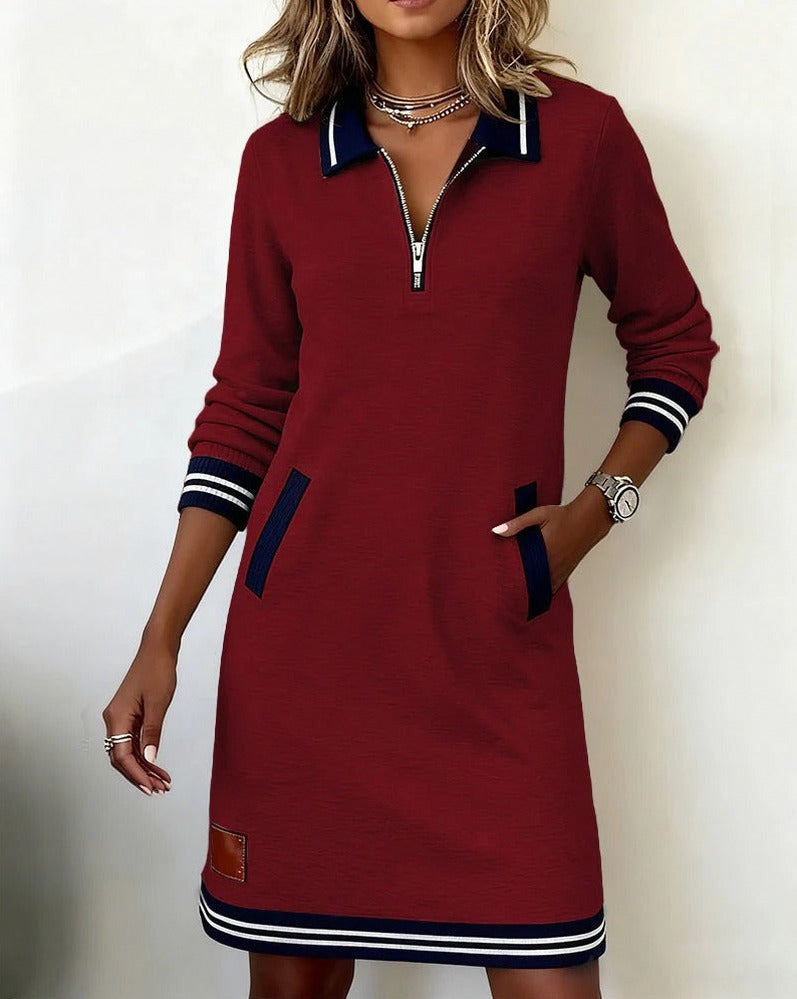 Long Sleeve Quarter Zip Polo Shift Dress