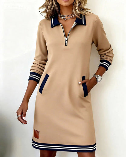 Long Sleeve Quarter Zip Polo Shift Dress