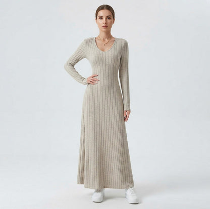 Ribbed Knit Long Sleeve Maxi Dress