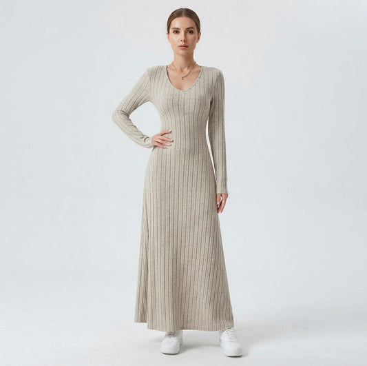 Ribbed Knit Long Sleeve Maxi Dress