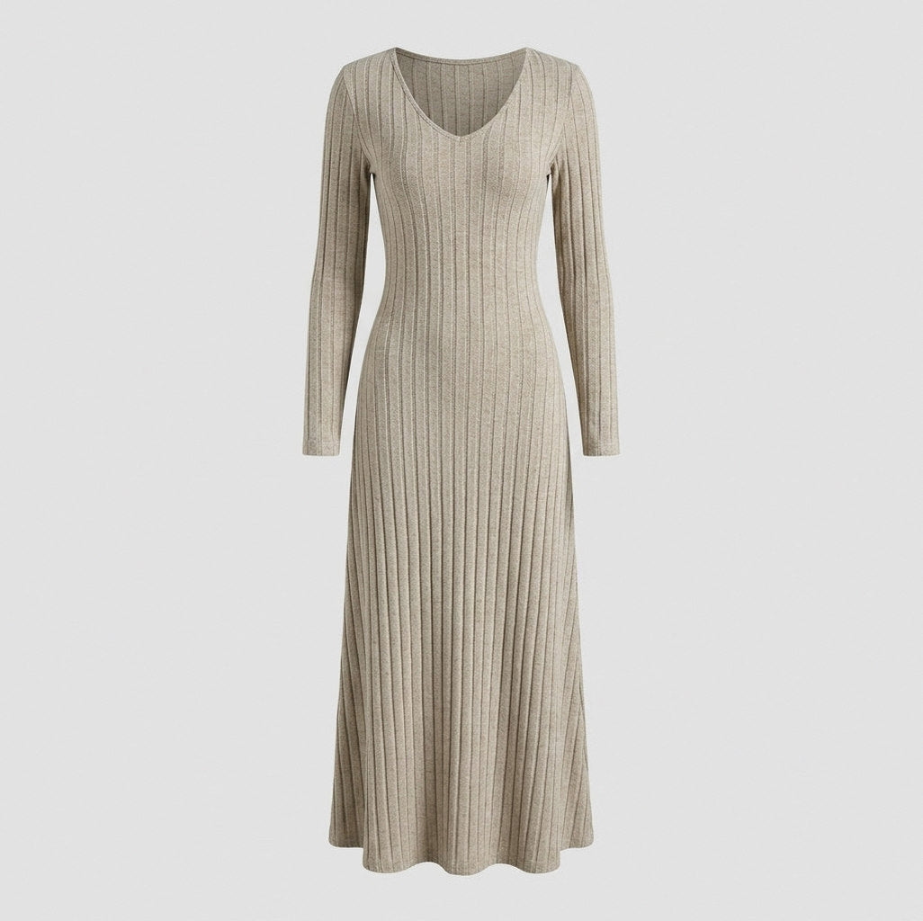 Ribbed Knit Long Sleeve Maxi Dress