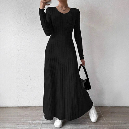 Ribbed Knit Long Sleeve Maxi Dress