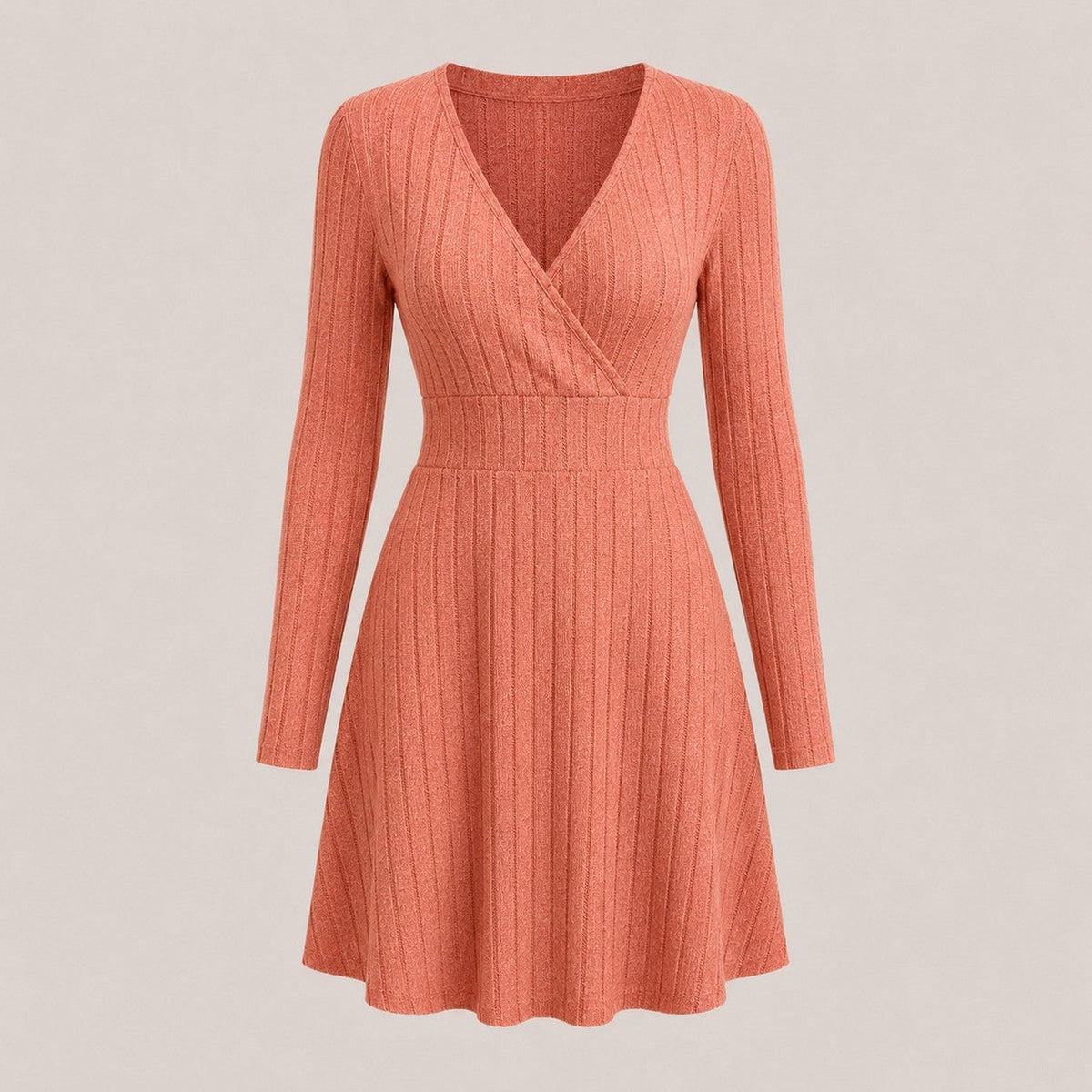 Ribbed Knit Long Sleeve Wrap Sweater Dress