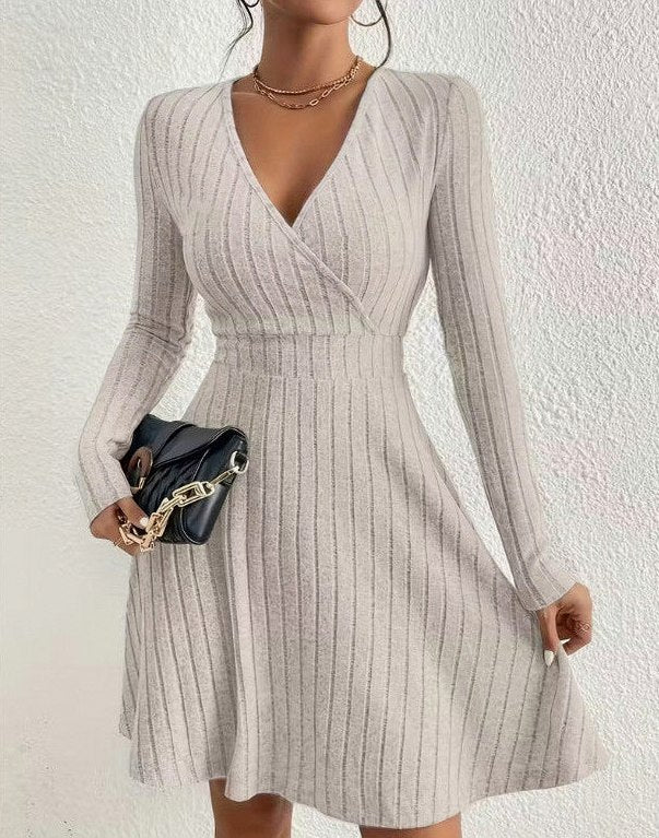 Ribbed Knit Long Sleeve Wrap Sweater Dress