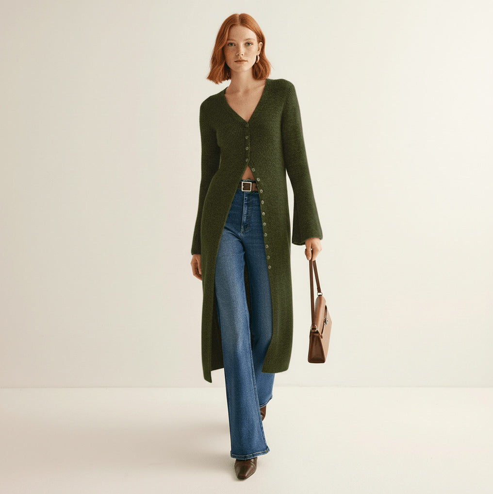 Ribbed Longline V-Neck Cardigan