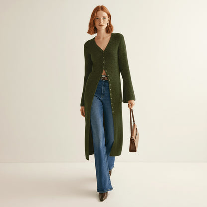 Ribbed Longline V-Neck Cardigan