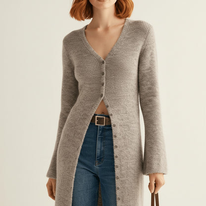 Ribbed Longline V-Neck Cardigan