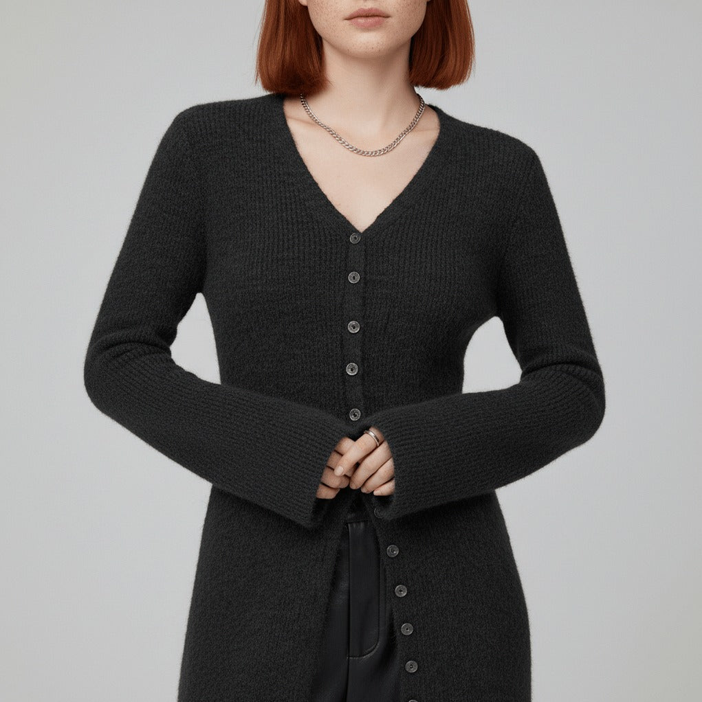 Ribbed Longline V-Neck Cardigan