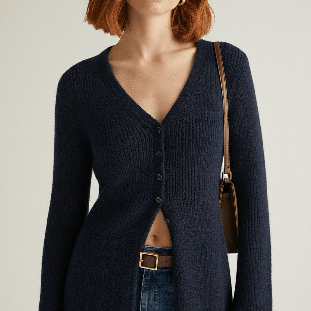 Ribbed Longline V-Neck Cardigan