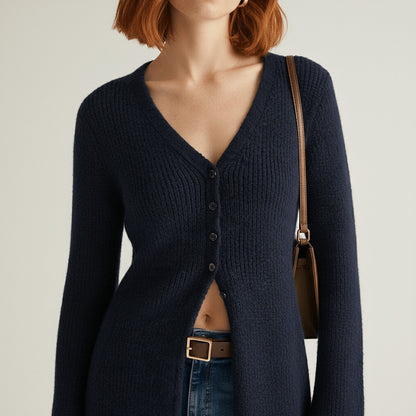 Ribbed Longline V-Neck Cardigan