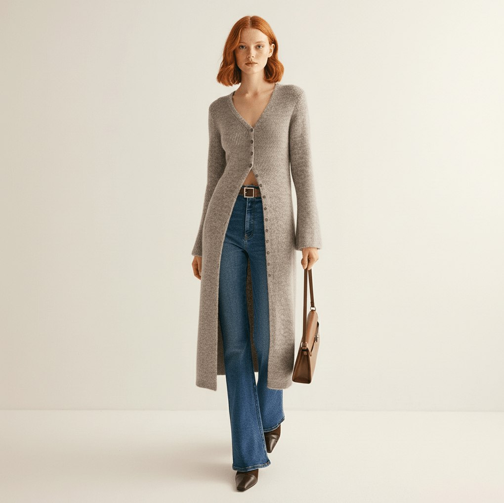 Ribbed Longline V-Neck Cardigan